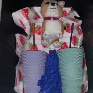 Starbucks Lavender and Mint Tumblers (mini size) with Corgi Plush